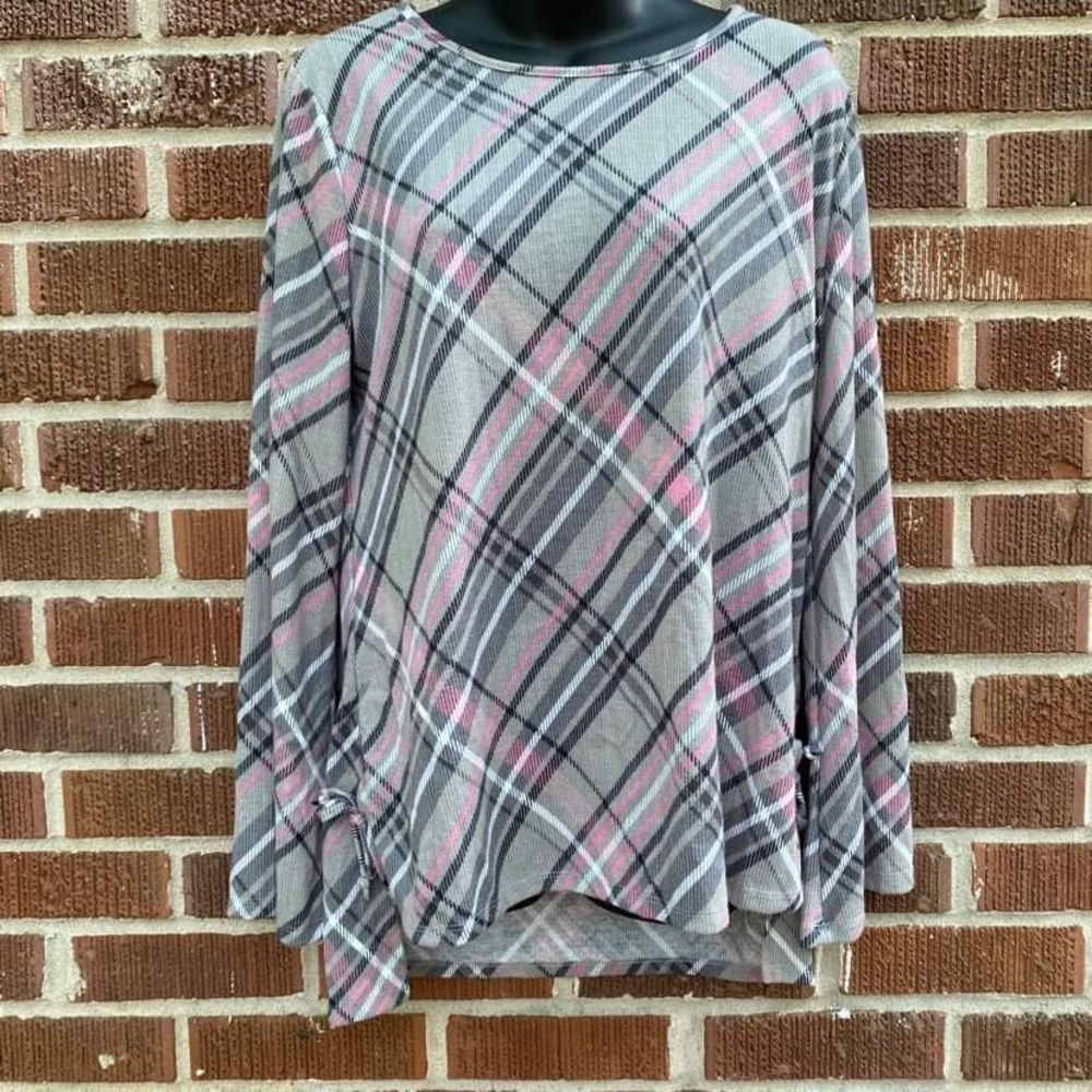 Robert Louis NWT Womens Long Flare Sleeve Split Waist grey and pink Top Size M